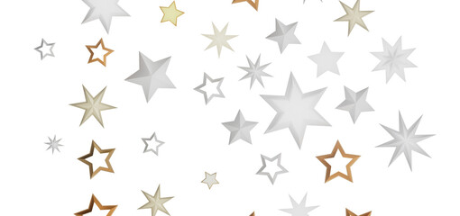 An abstract background with a scattering of stars in gold, silver, and white against a black backdrop.