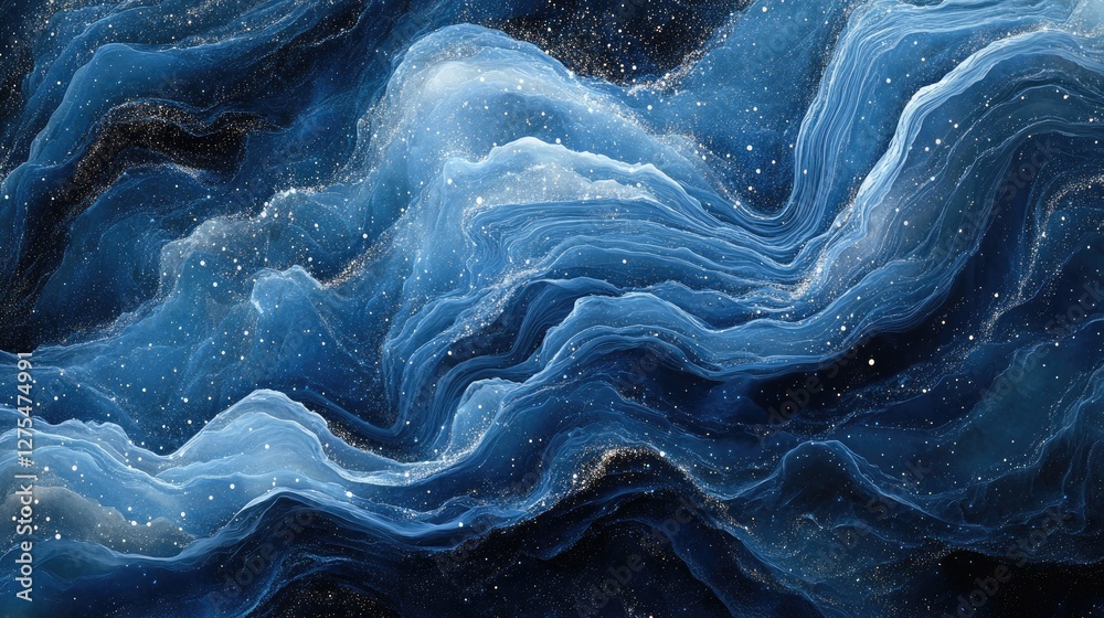 Poster Abstract blue waves intertwine with sparkling effects, creating a dynamic and visually stunning background filled with energy and movement