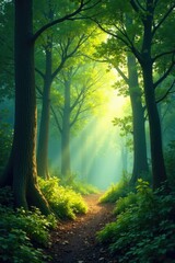 Obraz premium A tranquil forest glade bathed in dappled light, gradient, nature