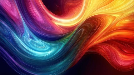 A stunning, swirling blend of colors creates an abstract wave pattern that evokes emotion and movement, showcasing a harmonious balance of vibrant hues on a dark backdrop.