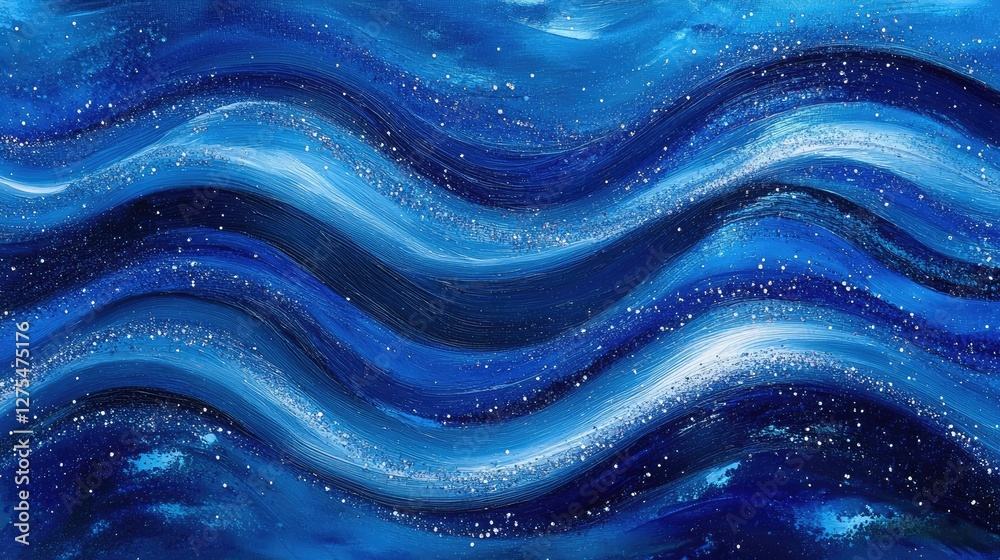 Poster Abstract blue waves intertwine with sparkling effects, creating a dynamic and visually stunning background filled with energy and movement