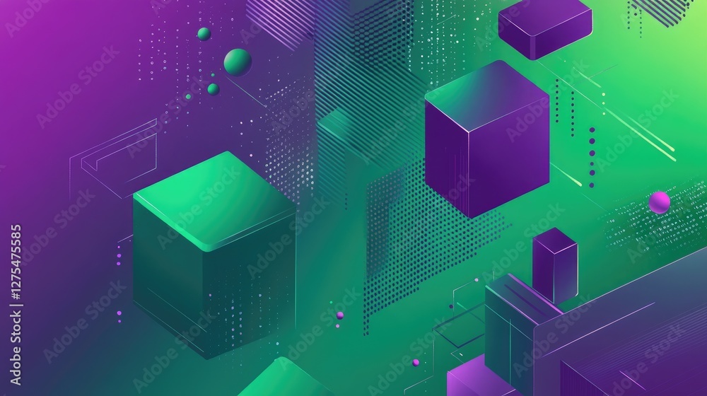 Aufkleber Abstract geometric patterns in green and violet, symbolizing data science's fluidity and speed, with visual hints at the versatility of Julia programming