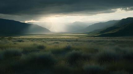 A breathtaking view of a storm over the ocean, featuring dark storm clouds, turbulent waves, and a dramatic atmosphere