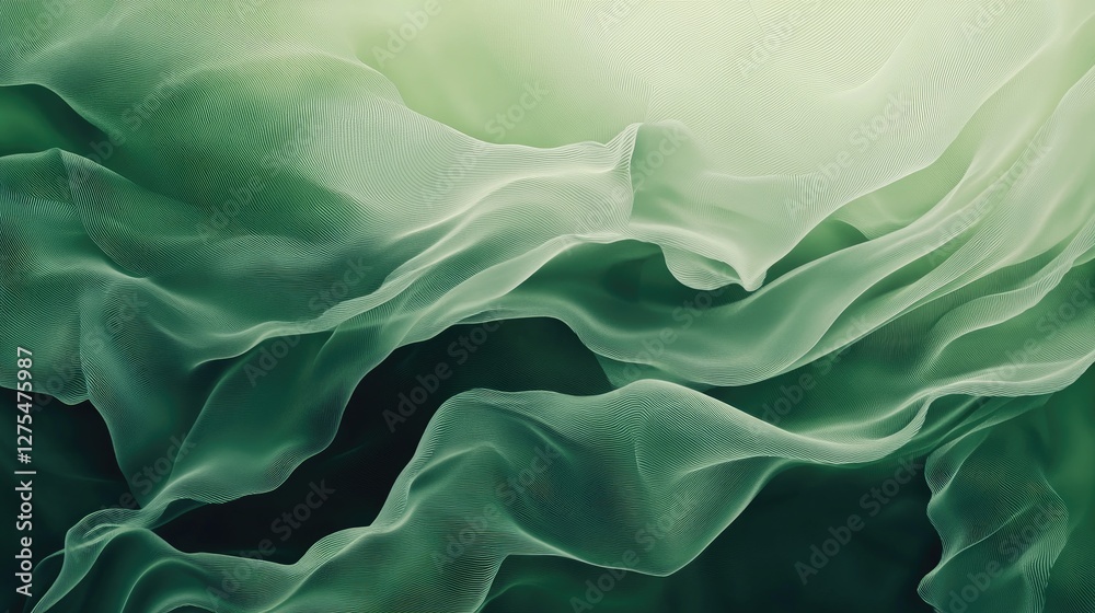 Poster abstract green background with flowing lines and natural motifs, perfect for eco-friendly or nature-