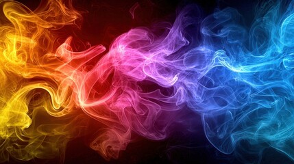 Obraz premium This dynamic image depicts colorful smoke flowing harmoniously together, creating a visual dance that captivates with its vibrant energy and artistic elegance.