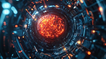 Fototapeta premium AI Brain Circuit with Quantum Computing and Biotech Integration