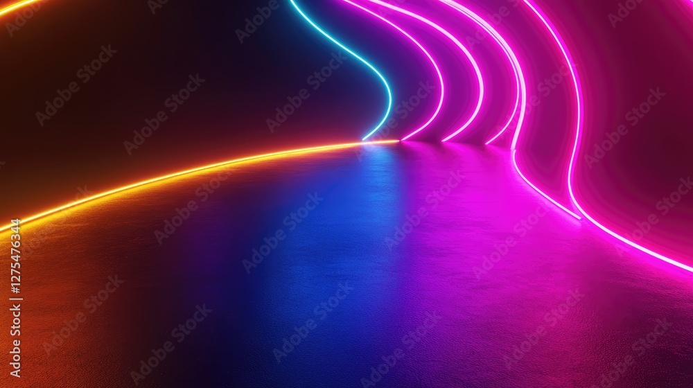 Poster abstract neon lights glowing in a 3d render, casting vibrant colors and shadows in a dark space, cre