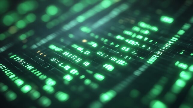Glowing Green Digital Data Matrix Display Screen