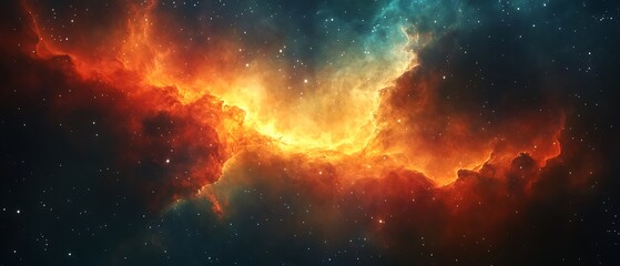 Expansive view of a supernova remnant nebula, displaying intricate shockwave patterns, ionized gas clouds, and a dynamic interplay of colors