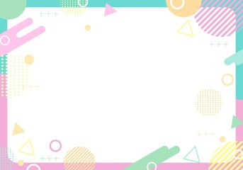 春　カラフル　水色　ピンク　ポップ 　ウェーブ　フレーム　背景
