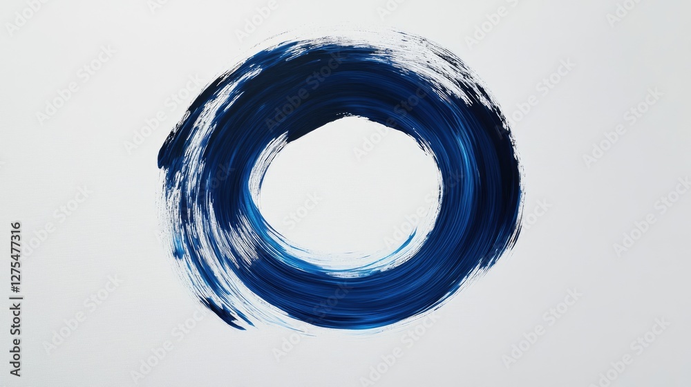 Aufkleber artistic abstract design with a smooth blue brush stroke forming a circular shape on a white canvas,
