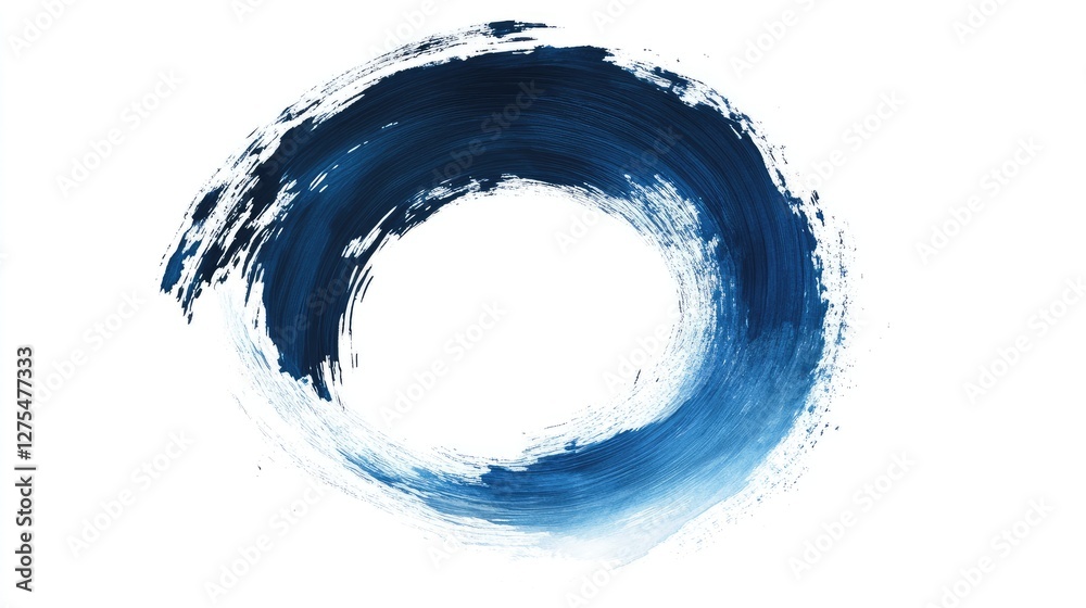 Poster Artistic abstract design with a smooth blue brush stroke forming a circular shape on a white canvas, showcasing a contemporary minimalist style