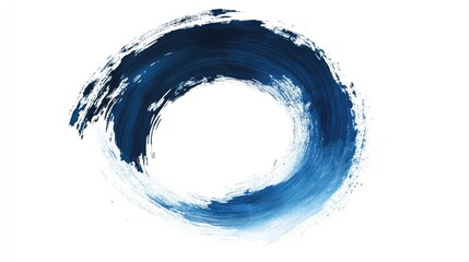 Artistic abstract design with a smooth blue brush stroke forming a circular shape on a white canvas, showcasing a contemporary minimalist style