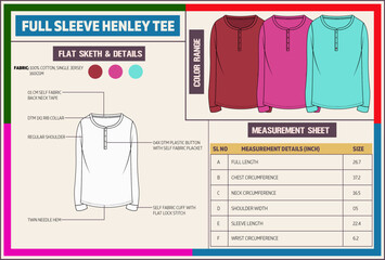 Ladies Henley Collar Long Sleeve T-shirt Tech Pack