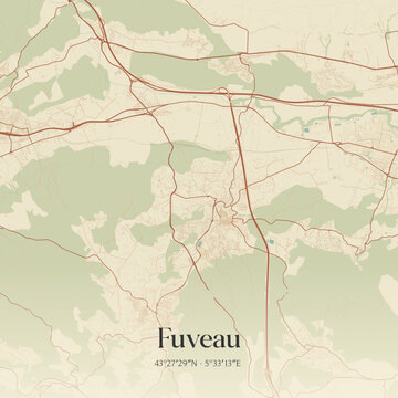 Vintage map of Fuveau, France.