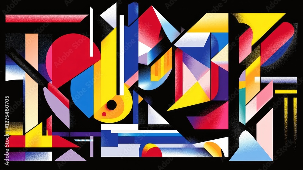 Poster Colorful geometric shapes and their angular reflections create a bold and modern background with sharp lines and dynamic color contrasts