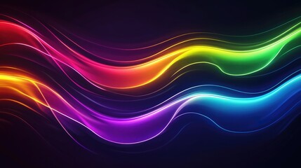 Colorful neon lights in a gradient, forming radiant, abstract patterns on a dark backdrop, representing the spirit of Pride and diversity