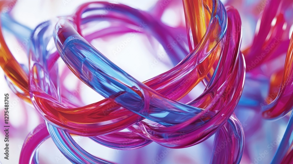 Poster dynamic and vibrant fluid art with intertwining tendrils of color, forming a stunning abstract desig