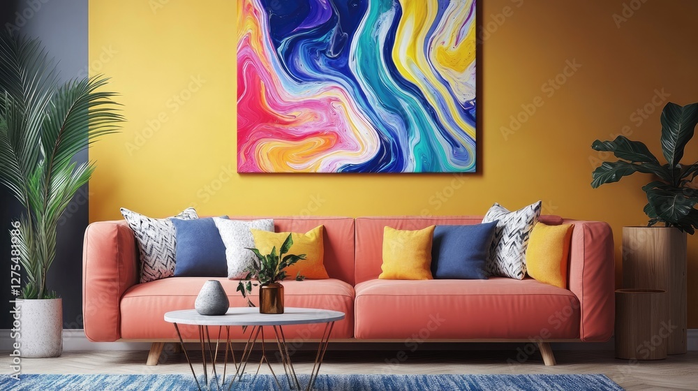 Aufkleber Dynamic, colorful fluid art on canvas with intertwining swirls and vibrant hues, forming an abstract and captivating visual display