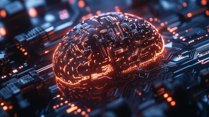 Neural Cyber Brain in Quantum Computing and AI Technology Concept