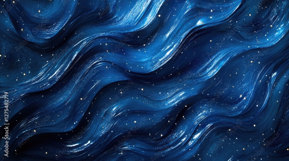 Aufkleber elegant abstract blue waves swirl across the background, adorned with sparkling effects that add dep