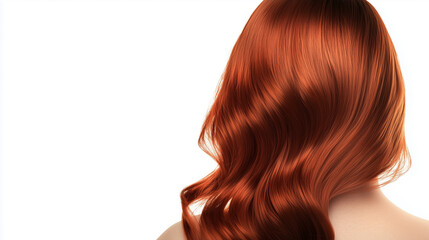 Fototapeta premium Shiny red hair of a woman isolated on a white background. Lush shiny red hair suitable for advertising hair care products