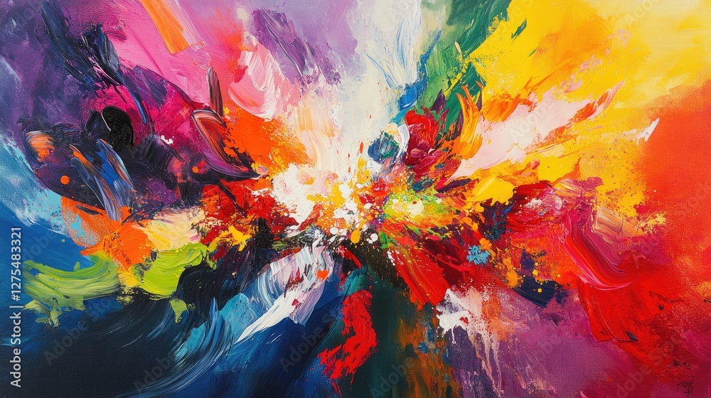 Aufkleber Explosive abstract colors bursting into vibrant patterns, visually representing the beat and energy of a high-tempo pop song in a dynamic composition