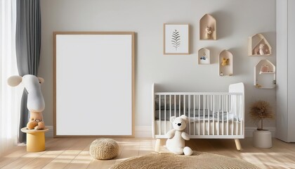 Vertical Frame Mockup Vibrant Kids Room Wall Decoration Showcasing a Nursery Mockup with a Playful Touch, Perfect for Digital Art and Home Design Inspiration