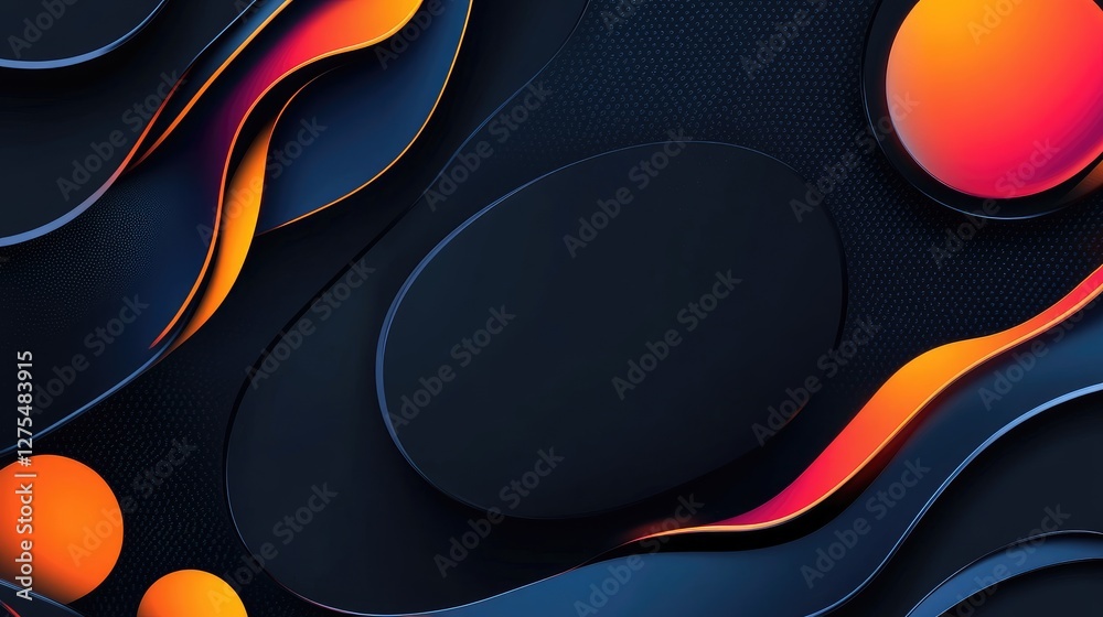 Aufkleber Fluid 3D shapes with metallic textures and gradient colors, creating a striking abstract design on a dark background, full of futuristic appeal
