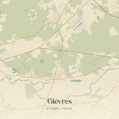 Obraz premium Vintage map of Gièvres, France.