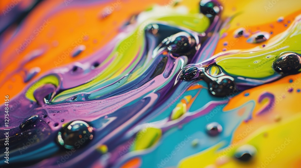 Aufkleber Fluid art with vibrant swirling tendrils of color, blending and intertwining to create a captivating abstract design that draws the viewer eye