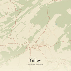 Vintage map of Gilley, France.