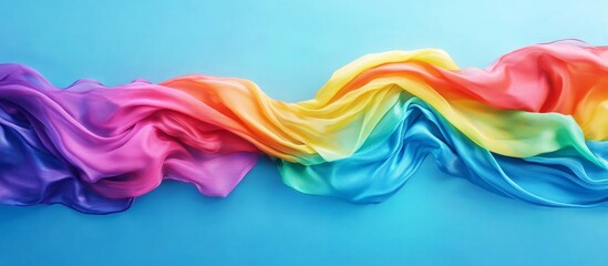 Rainbow fabric flowing on blue background, website header