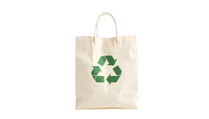 Eco-friendly paper bag with green recycling symbol
