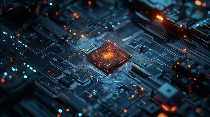 Neural Cyber Brain in Quantum Computing and AI Technology Concept