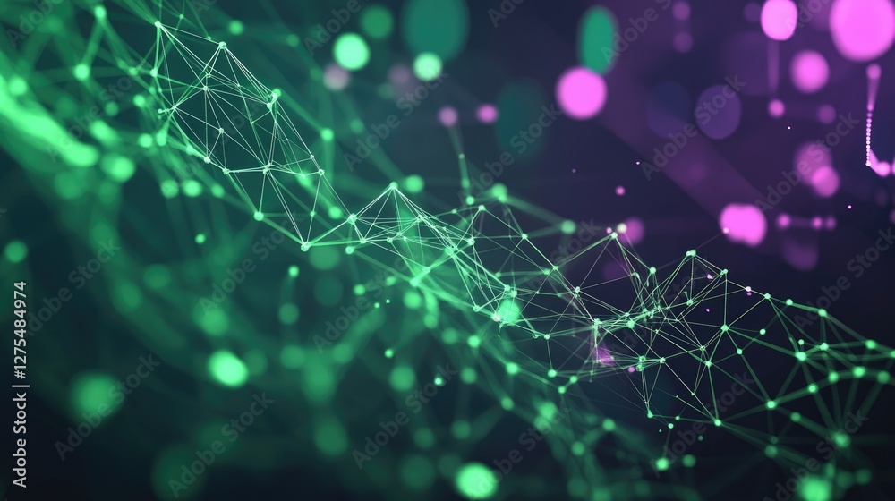 Poster Geometric patterns in green and violet, creating a dynamic flow of data science concepts with a subtle nod to the speed and flexibility of Julia programming