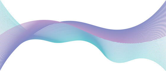 Dynamic vector illustration of wavy lines in flowing curves with blue and purple colors on white background