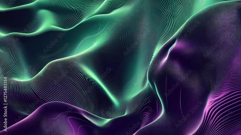 Poster Geometric patterns in green and violet, visually expressing the abstract flow of data science, with hints of Julia programming speed and versatility