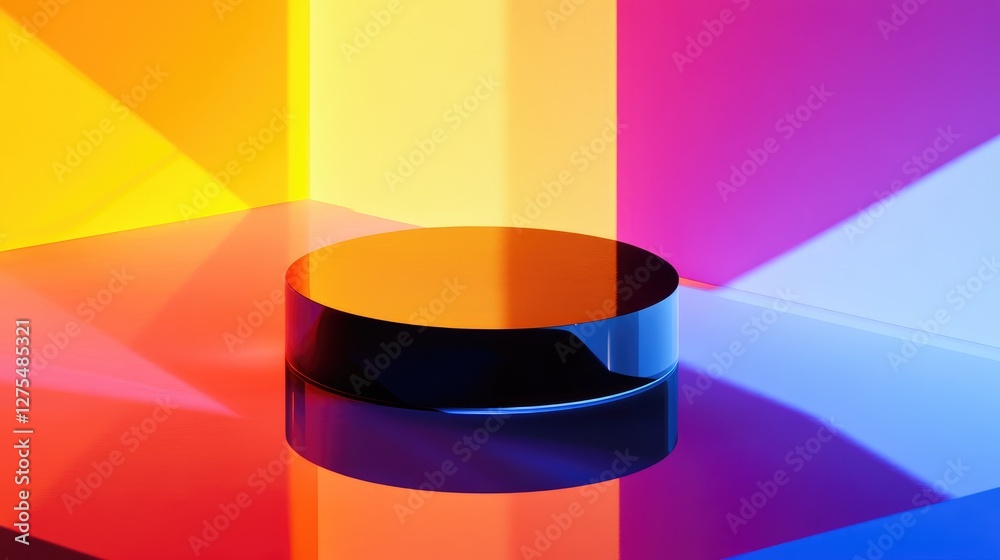 Poster Geometric shapes and angular reflections in vibrant colors, creating a bold and modern background with a dynamic, energetic composition
