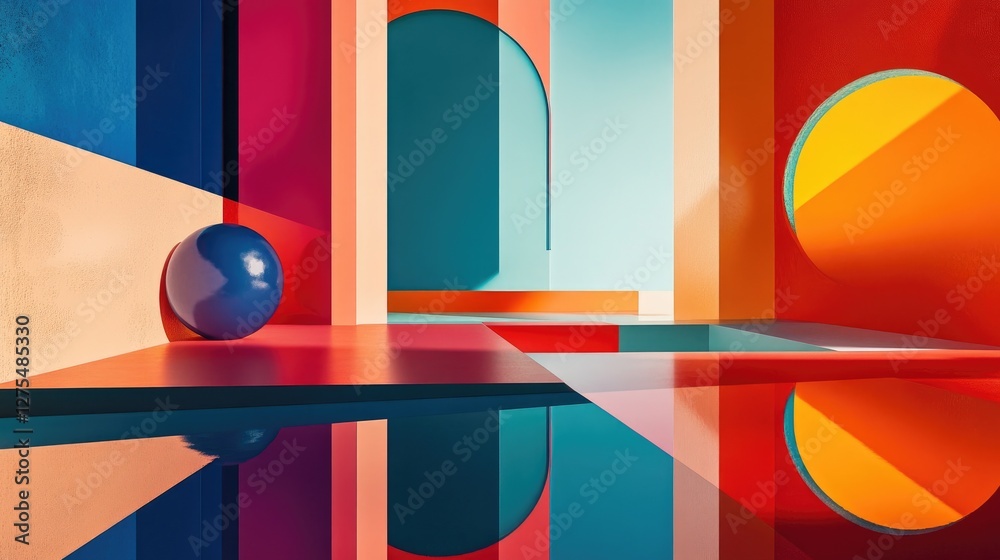 Poster Geometric shapes and angular reflections in vibrant colors, creating a bold and modern background with a dynamic, energetic composition