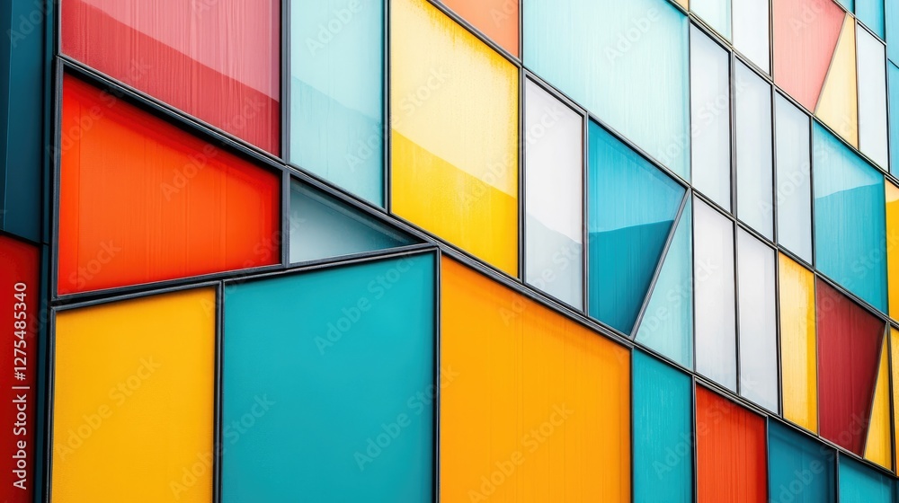 Aufkleber Geometric shapes with angular reflections form a dynamic and striking pattern, creating a vibrant and modern background full of visual energy