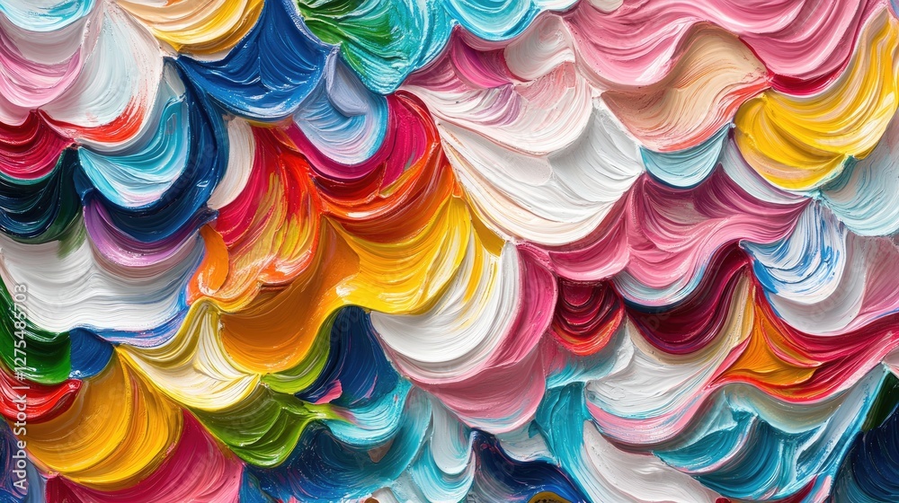 Poster glossy, vibrant waves of color create an abstract pattern, flowing together in a seamless, visually 