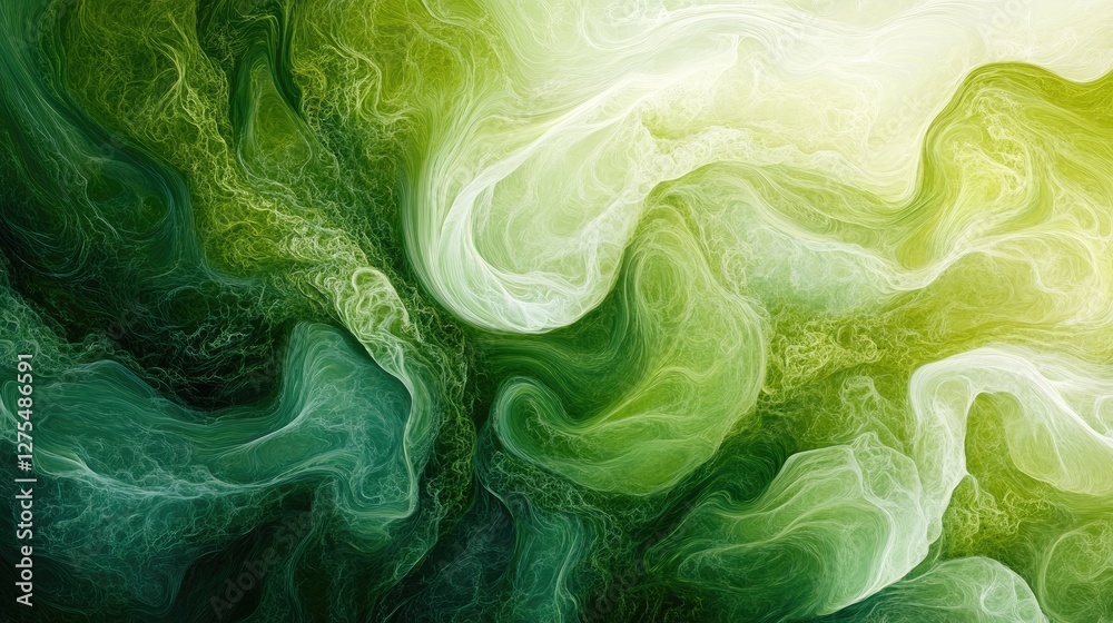 Poster green abstract background with smooth, flowing lines and natural motifs, creating a serene and natur
