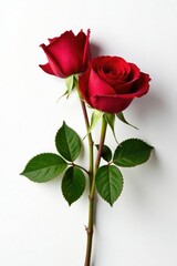 Red roses unfold petals softly against white backdrop, petal unfolding, rose bouquet, white background