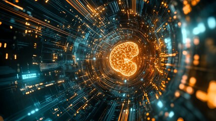 Neural Cyber Brain in Quantum Computing and AI Technology Concept