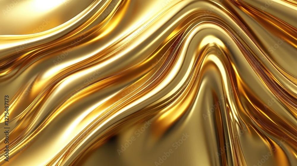 Poster lustrous metallic 3d waves move in a hypnotic rhythm, evoking fluidity and grace in an abstract desi