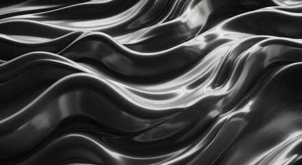 Obraz premium A smooth, liquid metallic surface in silver and black, rippling dynamically.