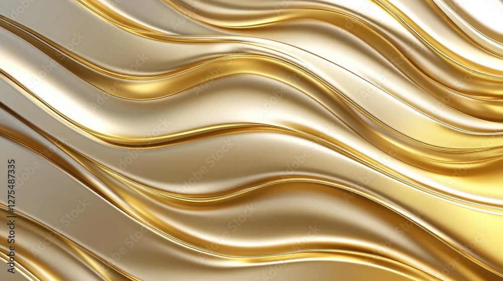 Poster lustrous metallic 3d waves moving in a fluid, hypnotic rhythm, creating an abstract pattern that sym