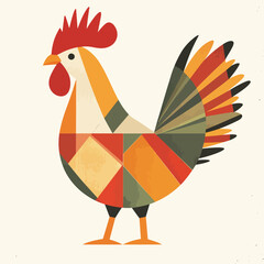 Minimalist Geometric Rooster Illustration – Modern Farm Animal Vector Art