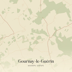 Vintage map of Gournay-le-Guérin, France.